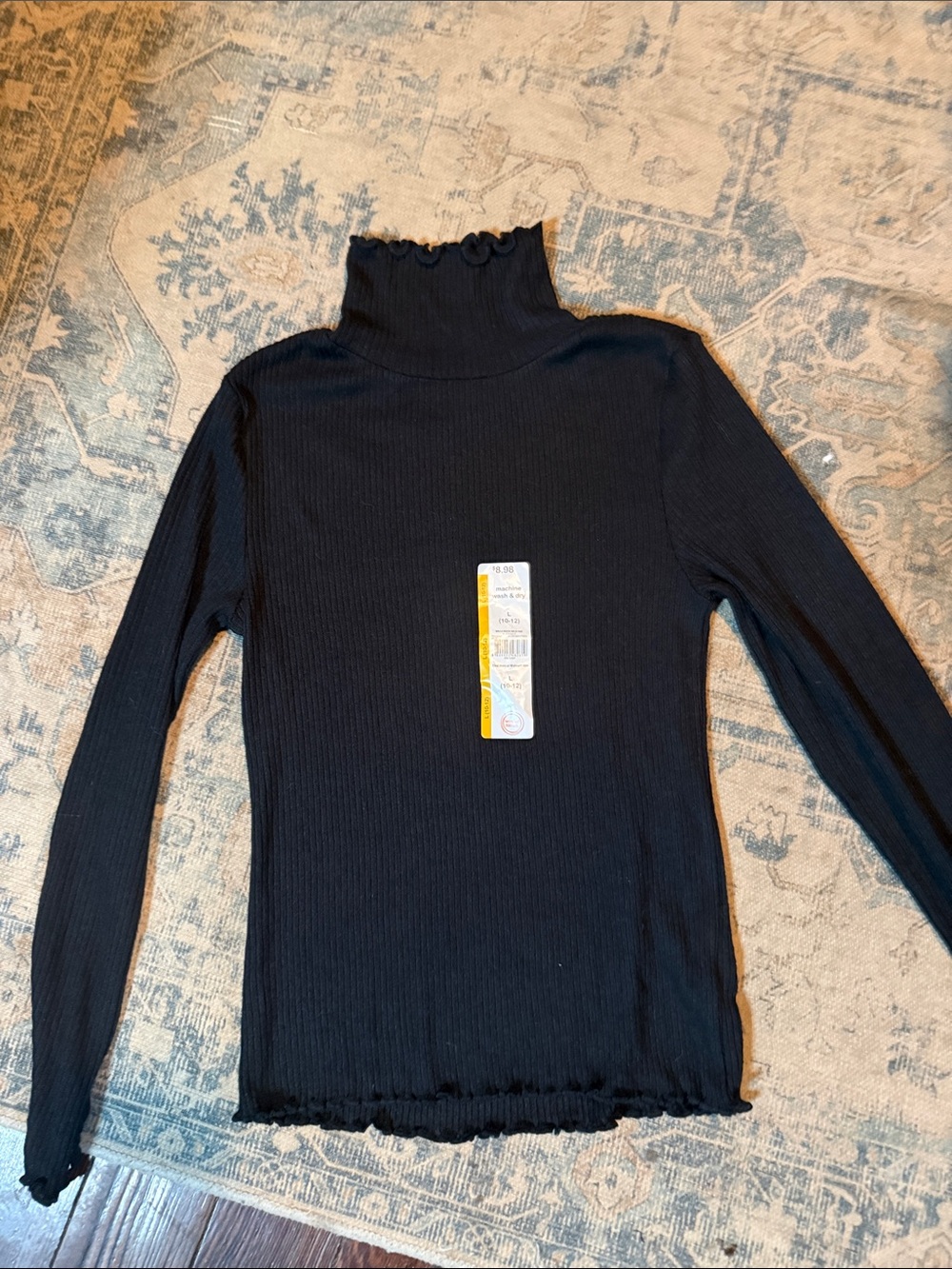 wonder nation Black Ribbed Lettuce-Edge Turtleneck